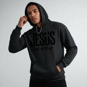 Men's JESUS saves Graphic Hoodie - Cotton Blend Black Long Sleeve Pullover Regular Fit | Soft & Breathable Fabric, Durable Print, Everyday Comfort, Machine Washable, minimalist graphic casual wear