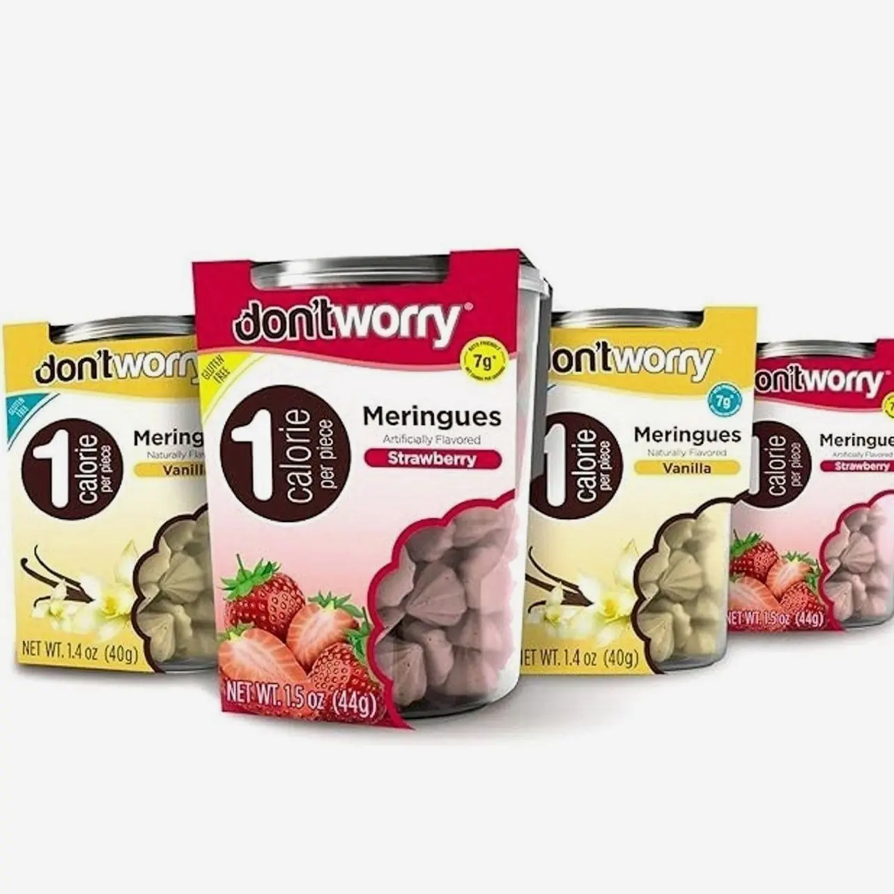 Don't Worry Keto Friendly Meringue Cookies - Strawberry & Vanilla Cookies, 4 Calorie Meringue Cookies, Low Carb Snacks, Healthy Protein Snacks - 4 Pack