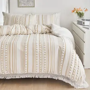 Boho Pom-pom Tassel Decorative Bedding Set, 3 Counts/set Including 1 Duvet Cover & 2 Pillowcase without Filler, Bohemian Bedding Sets, Summer Essentials, Stocking Fillers Gift, Christmas Gifts