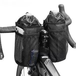 Bicycle Bag with Water Bottle Holder, Handlebar Insulated Pouch with Mesh Pocket, Coffee Cup Stand, Cycling Water Bottle Storage