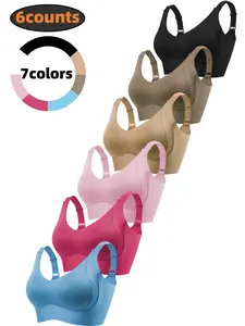 6 pieces women's bras, non-marking adjustable straps Wireless bra, fixed bra pads, soft and comfortable, Fit, Underwear
