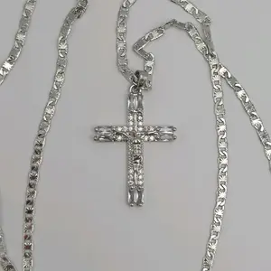 CHRIST ON THE CROSS Fashion necklace silver-plated stainless steel color with stone's