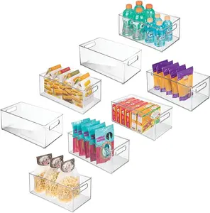 mDesign Deep Plastic Kitchen Storage Organizer Container Bin for Pantry, Cabinet, Cupboard, Shelves, Fridge, or Freezer - Holds Dry Goods, Sauces, Condiments, Drinks, Ligne Collection, 8 Pack, Clear