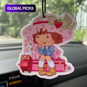 Cartoon Strawberry Girl Pattern Car Aromatherapy Tablet Decoration, Car Air Freshener Ornament, Car Rear-view Mirror Decorative Pendant, Car Interior Diffusers, Car Interior Accessories #GLOBAL PICKS