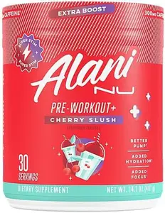 Alani Nu Pre Workout+ Powder – Extra Boost Formula with 300mg Natural Caffeine – Sugar-Free, Vegan, Gluten-Free – Supports Energy, Endurance & Focus – 30 Servings