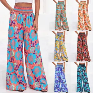 Womens Elastic High Waisted Palazzo Pants Casual Wide Leg Long Pant Trousers