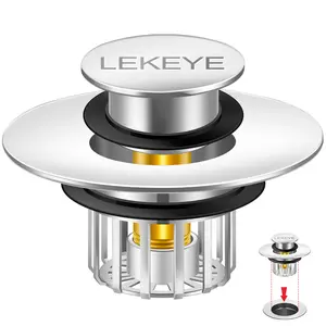 LEKEYE Tub Stopper | Shower Drain Hair Catcher | Pop-up Drain Stopper with Strainer | Bathroom Bathtub Plug | Drain Protector for 1-1/2 to 1-3/4" Bath Drain Hole Shiny