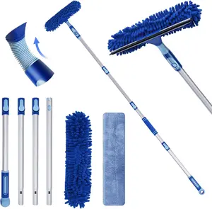 2-in-1 Window Cleaning Squeegee Kit – Lightweight Aluminum Pole Squeegee with Bendable Head for High Windows