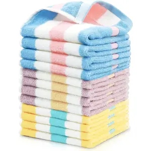 Cotton 12 Pack Striped Washcloths, 13 x 13 Inches, 3 Colors - Face and Body Cleansing Towels