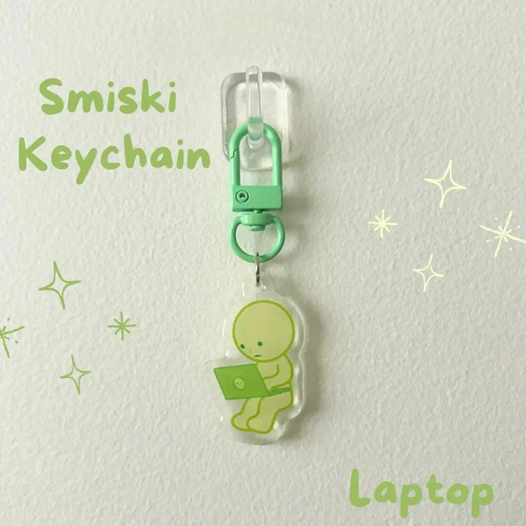 Smiski Keychain, Green Guy Laptop Working Acrylic Kawaii Charms - Cute Bag Accessories, Collectable Keychains For Backpack, Bag, Great For Party Favors & Little Gifts!