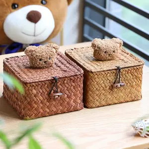 Vintage Multipurpose  Pure Natural Hand-Woven Bamboo Storage Organizer Tote Basket w/ Lid