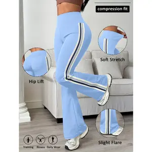 [Color-Block Striped] Color-Block Striped| Women's Casual Sport Running Flared Long Pants