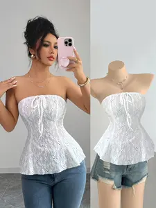 New Sweet Spicy French Halter Top, Bow Tie, Elastic Jacquard Fabric, Slim Fit Short Tank Vest, Elegant Chic Women's Fashion