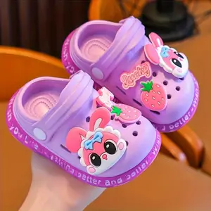 Girls' Cute Cartoon Clogs - Soft Sole, Non-Slip, Lightweight EVA Sandals for Youngsters & Girls, Pink Strawberry & Lucky Charms Design, Perfect for Home & Summer Wear, Strappy Sandal kids slippers baby shark slides