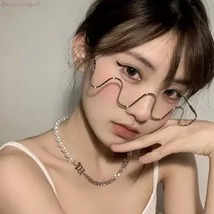 2026 NEW Trendy Wavy Metal Half-Rimless Glasses Frame, S-Shaped No-Lens Decorative Eyewear, Handmade Bling Statement Accessory for Women, Perfect for Parties & Photoshoots