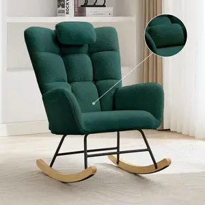 Upholstered Rocking Chair - Cozy Teddy Fabric Glider for Nursery with High Back, Soft Cushion, Ergonomic Armrests & Smooth Gliding, Green