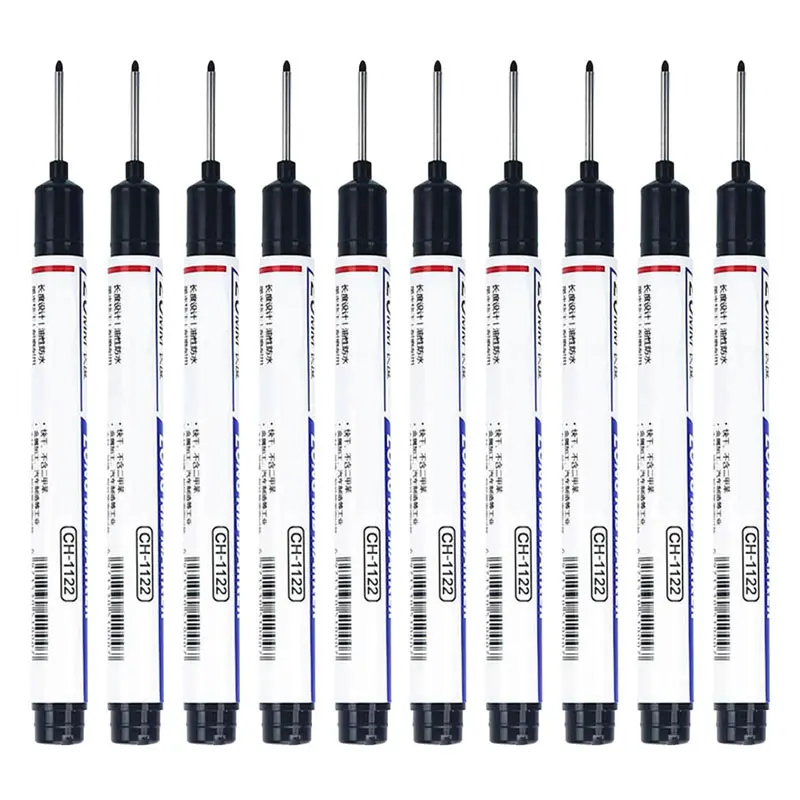 10Pcs Long-Point Deep Hole Marker Pens, Quick-Drying Waterproof Long-Point Marker Pens, Permanent Woodworking Ink Pens, 20Mm Depth Construction Marking Tools, Suitable For Office And Home, Household Markers, Construction Sites, Woodworking.