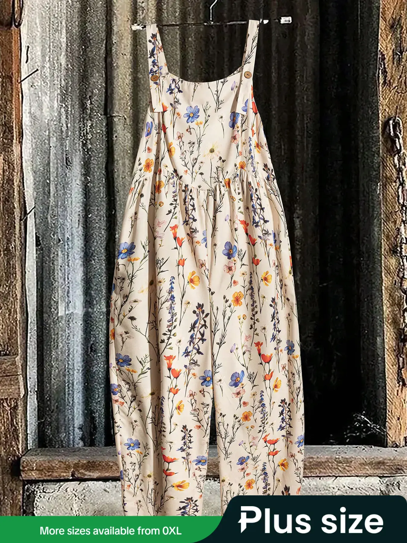 [Plus Size] Floral Print Cami Loose Fit Flowy Summer Overalls, Bohemian Dungarees, Boho Sleeveless for Beach Holiday Vacation, Women's Clothes for Summer, Womenswear