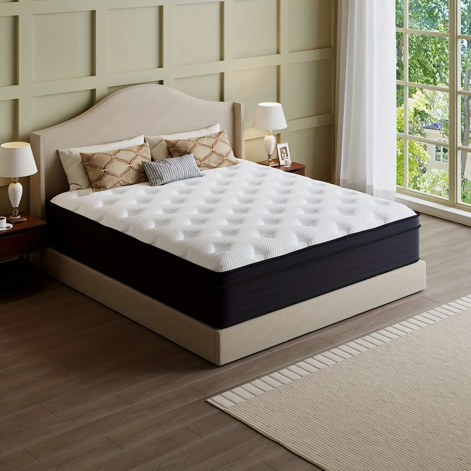 Heavy-Duty Reinforced Mattress 10/12/14 Inch Queen Size - Independent Spring System for Firm Support, High-Density Foam with Reinforced Edges, Ultra-Quiet Design, Boxed Delivery (Available Sizes: Twin/Full/Queen/King)