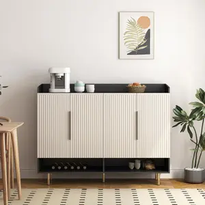 Sideboard,Shoe Cabinet with 4 Doors Large Modern Shoe Storage Organizer Cabinet with Adjustable Shelves for Entryway Black Shoe Rack Cabinet for Living room, bedroom -W1321P179563