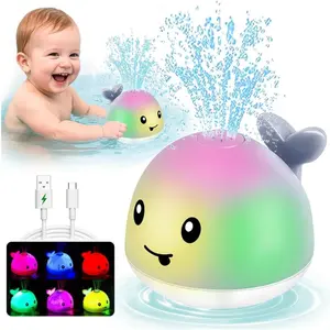 Rechargeable Whale Bath Water Sprinkler Toy, 360° Rotating Spray with Colorful Lights, Child-Safe Water Play Toy for Toddlers 1-5, Fun Bathroom Bath Time Toy