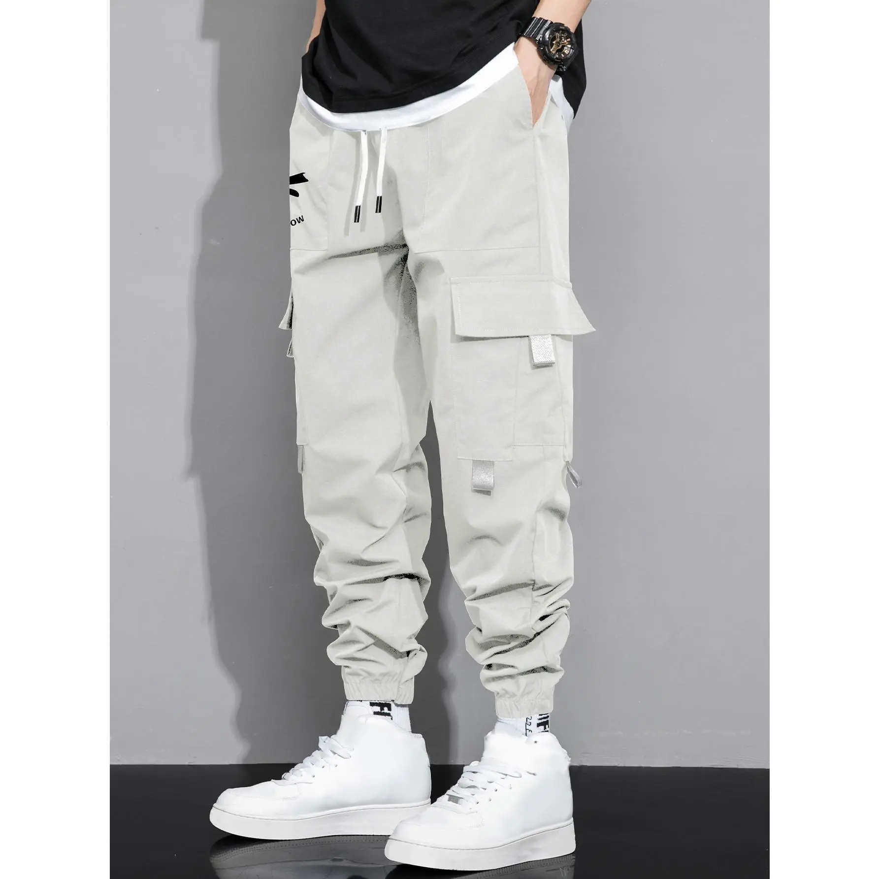 Men's Navy Blue Streetwear Cargo Joggers, Loose-Fit Athletic Pants with "Better Tomorrow" Graphic Print, Quick-Dry Fabric and Multi-Pocket Straps, Multi-Purpose Men's Pants, Athletic Men's Pants