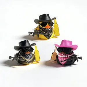 Western Cowboy Duck Figurine, Choose 1 of 3 Styles (Yellow w/ Hat & Gold Chain / Black w/ Sunglasses), Adhesive-Backed Car & Desk Decor for Office, Dashboard or Shelf Display, Collectible Room Decor, Perfect Gift for Streetwear & Collector Fans