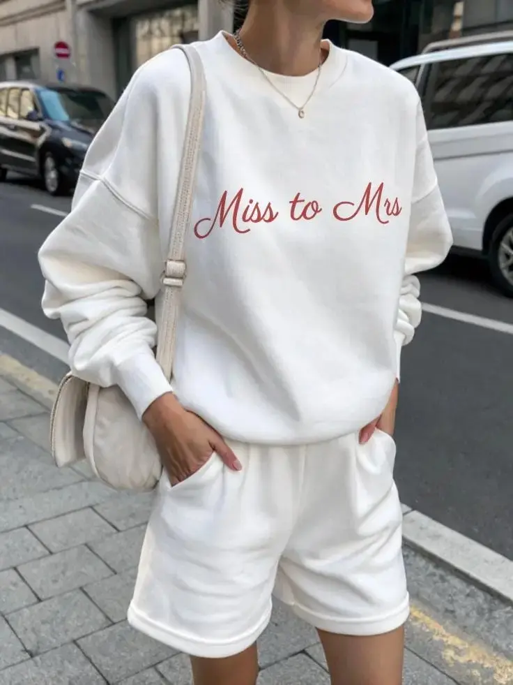 Lady's Fitted Cotton Casual Hoodie - Miss to Mrs Crewneck, Bride to Be Engagement Gift, Bridal Shower Top, Future Mrs Wedding Planning Outfit, Newly Engaged Present