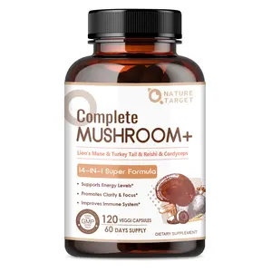NATURE TARGET 14-in-1 Mushroom Supplement - Mushroom Complex with Lion's Mane, Cordyceps, Reishi & Turkey Tail - Caffeine-Free Energy, Memory & Immune Support - Vegan, 120 Capsules