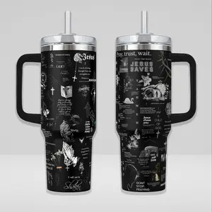 Jesus Saves Faith Over Fear 40oz Insulated Tumbler with Handle & 20oz No Handle, Christian Scripture Prayer Travel Mug, Religious Aesthetic Double Printed Vacuum Flask, Spiritual Gift for Women Men, Heavy Duty Stainless Steel Cup with Straw