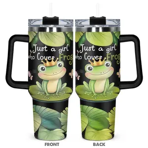 Frog Pattern Tumbler, 1 Count 40oz Stainless Steel Water Bottle with Straw, Insulated and Durable, Gift for Any Occasion, Drinkware