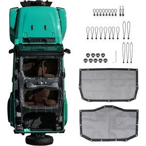 Sunshade Compatible with 2024 2025 Jeep Wrangler JL 4 Door 4XE Hard Top Accessories Front Rear Sun Shade Soft Mesh Top Bimini Roof Bikini Cover, Keep Airbag Function, Front Rear Door Black