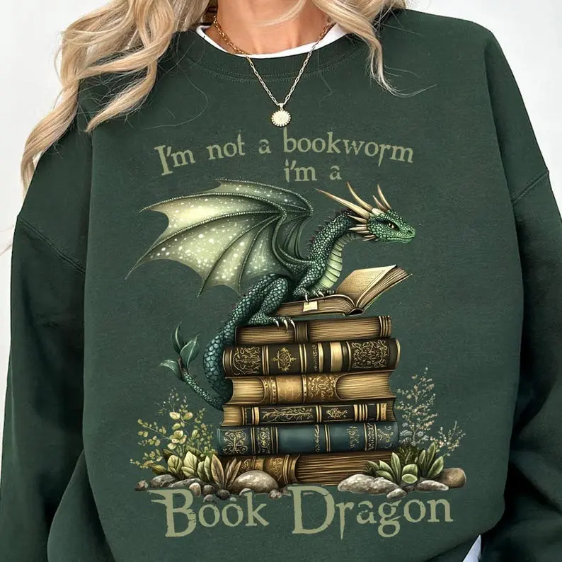 Book Dragon Sweatshirt and Hoodie,  I’m Not a Bookworm, Fantasy Reading , Dragon and Books for Readers, Bookish Shirt, Book Love Shirt