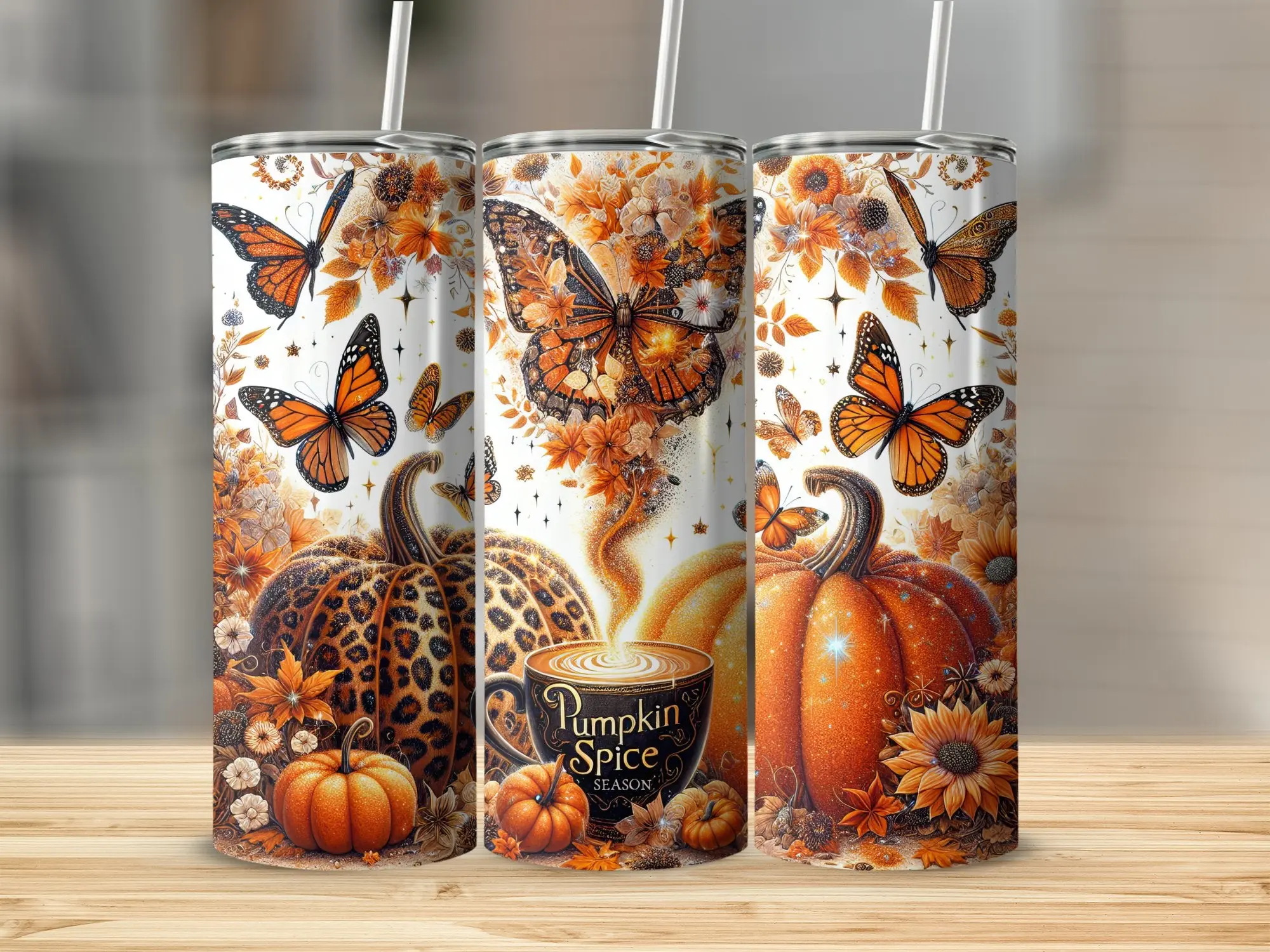 Pumpkin Spice Butterfly Tumbler | 20oz Fall Autumn Coffee Cup