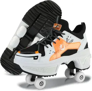 Yousulun Deformation Roller Skate Shoes for Men & Women, 4 Retractable Wheels, Multi-functional 2-in-1 Roller Shoes for Skating/Riding/Walking