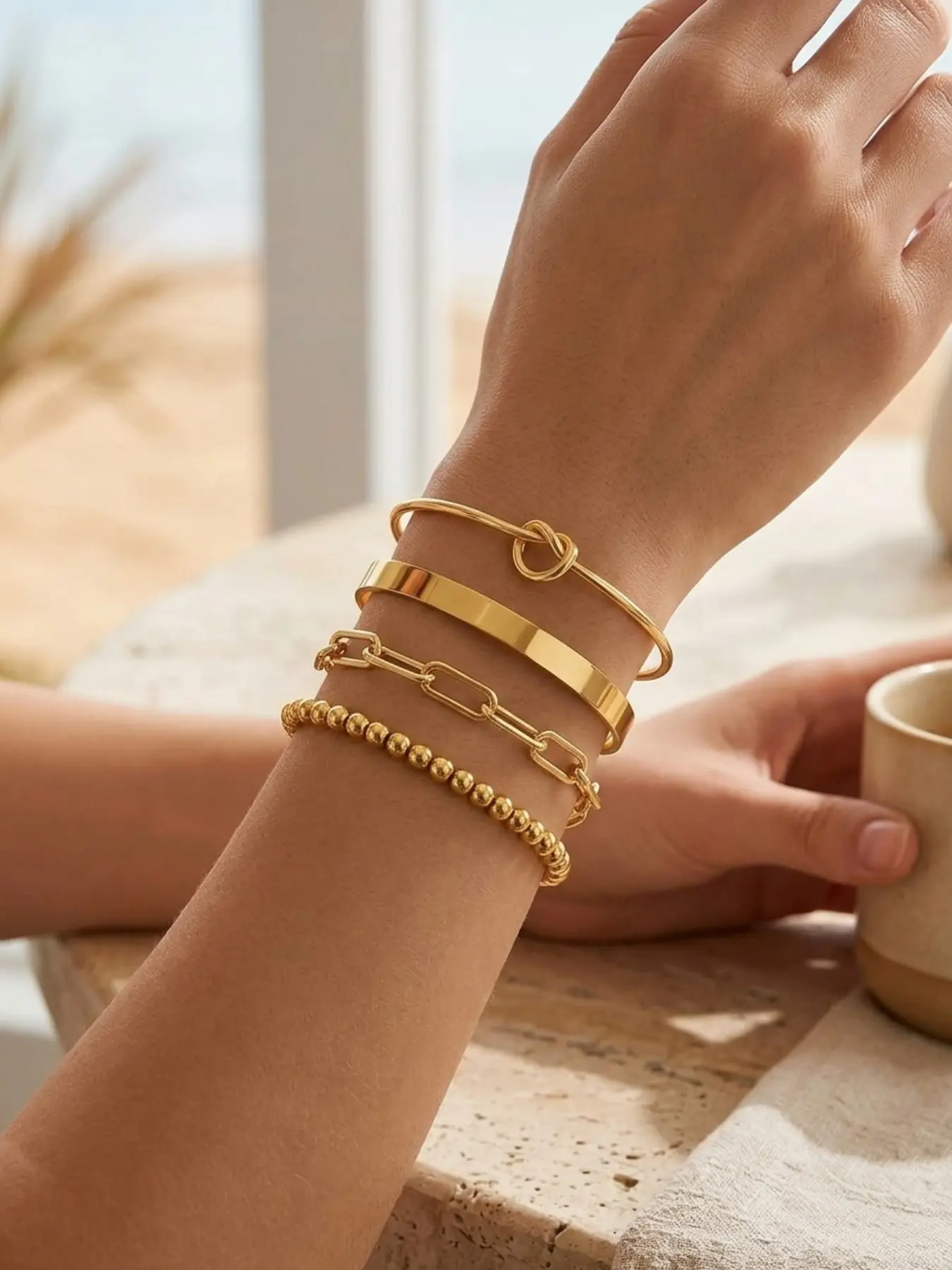 Golden Plated Bangle Cuff Bracelets for Women Non Gold Bracelet Stack Jewelry Set for Women Stackable Bracelets Stack Bangles Stacking Bangles