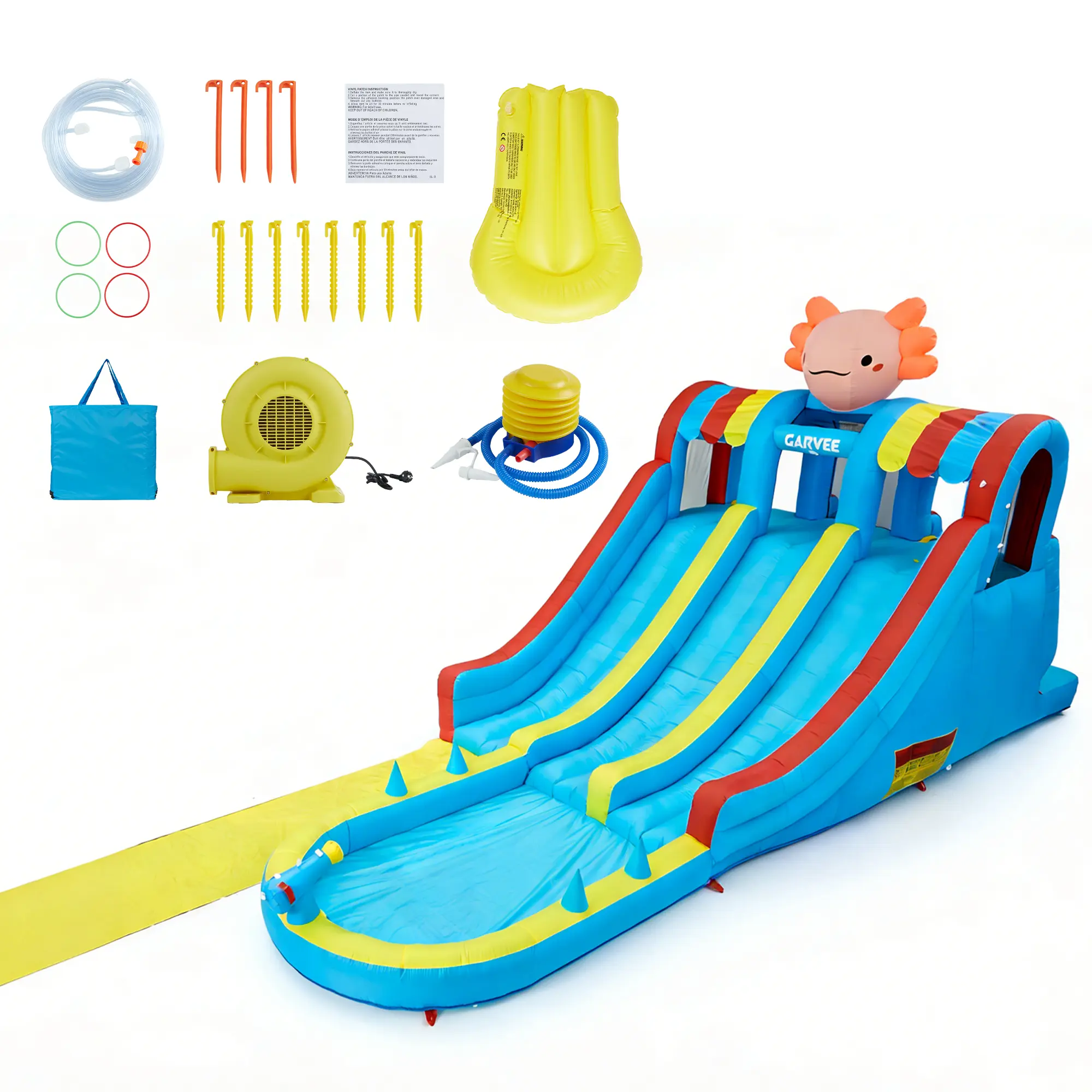Inflatable Water Park for Kids – Dual Slides, Splash Pool & Climbing Wall– Heavy Duty Backyard Bounce House with Blower