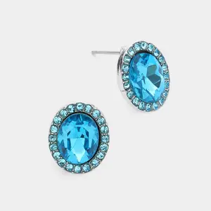 Oval Aqua Stone Small Stud Earrings  | Interview Earrings |  595891