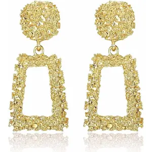 Jstyle  Statement Clip On Earrings for Women, Big Rectangle Geometric Dangle Clip Earrings Fashion Large Silver Hot Pink Drop Earrings for Women Non Pierced