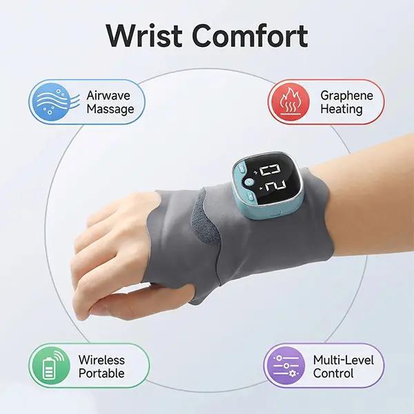 Electric Wrist Massager with Heat, Cordless Hand Massager for Carpal Tunnel, 5 Modes 9 Intensities, Portable Wrist Brace for Tendonitis, Arthritis, Wrist Pain Relief, Rechargeable Wrist Care Device for Home Office