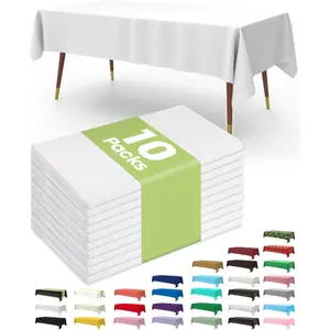 Plastic Table Cloth 10 Pack, 54 x 108 Inch Disposable Table Cloths for Party, Picnic and Wedding, Rectangle, White