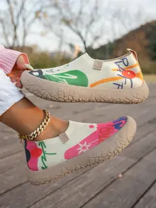 2026 Women's New Graffiti Print Knit Casual Shoes, Breathable Slip-On Sneakers, Lightweight Comfortable Flat Shoes, Walking Shoes, Daily Wear/commute