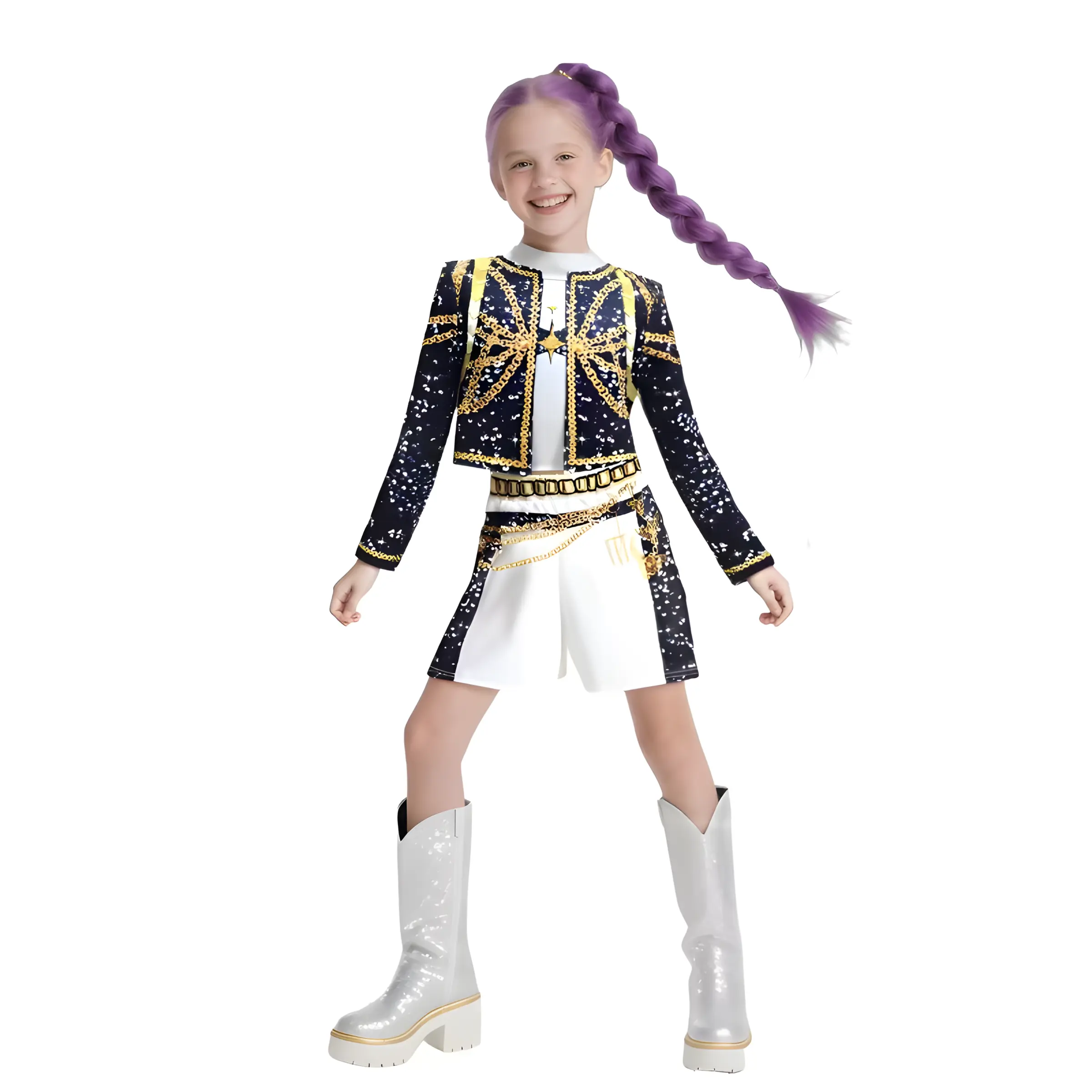 Pop Idol Cosplay Costume Popular Singers Stage Costumes for Ages 3-12 Black Printed Costumes Black