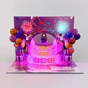 New Light Music Greeting Card, Blowout Wish Birthday Card, 3D Pop-Up Cake Blessing Card, Decoration Gift for Birthdays