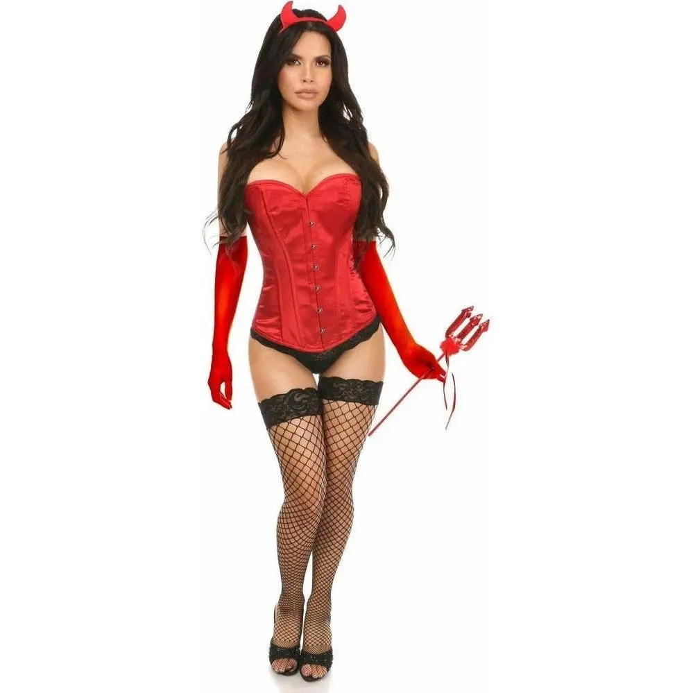 Lavish 4-Piece Daring Devil Corset Costume Set: Red Satin & Accessories