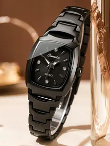 Elegant Warrior Wine Barrel Women's Watch, Full-Titanium Strap, Diamond Markers, Waterproof Quartz, Casual All-Season Wear