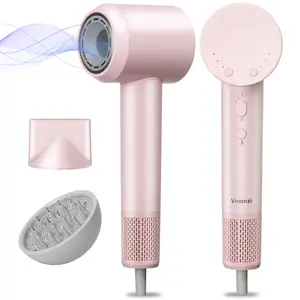 Vinonzi Pro Ionic Blow Dryer for Curly Hair - 110,000 RPM Fast Drying + Intelligent Temperature Control, Ultra-Quiet Hair Dryer with Salon Diffuser & Styler Brush amazing tools turblow Pink hairdryer family gift