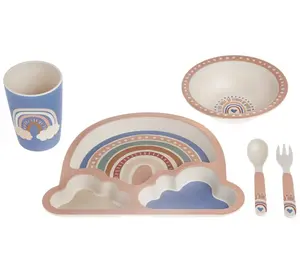 (2 pack) 5 Piece Bamboo Mealtime Set, Rainbow