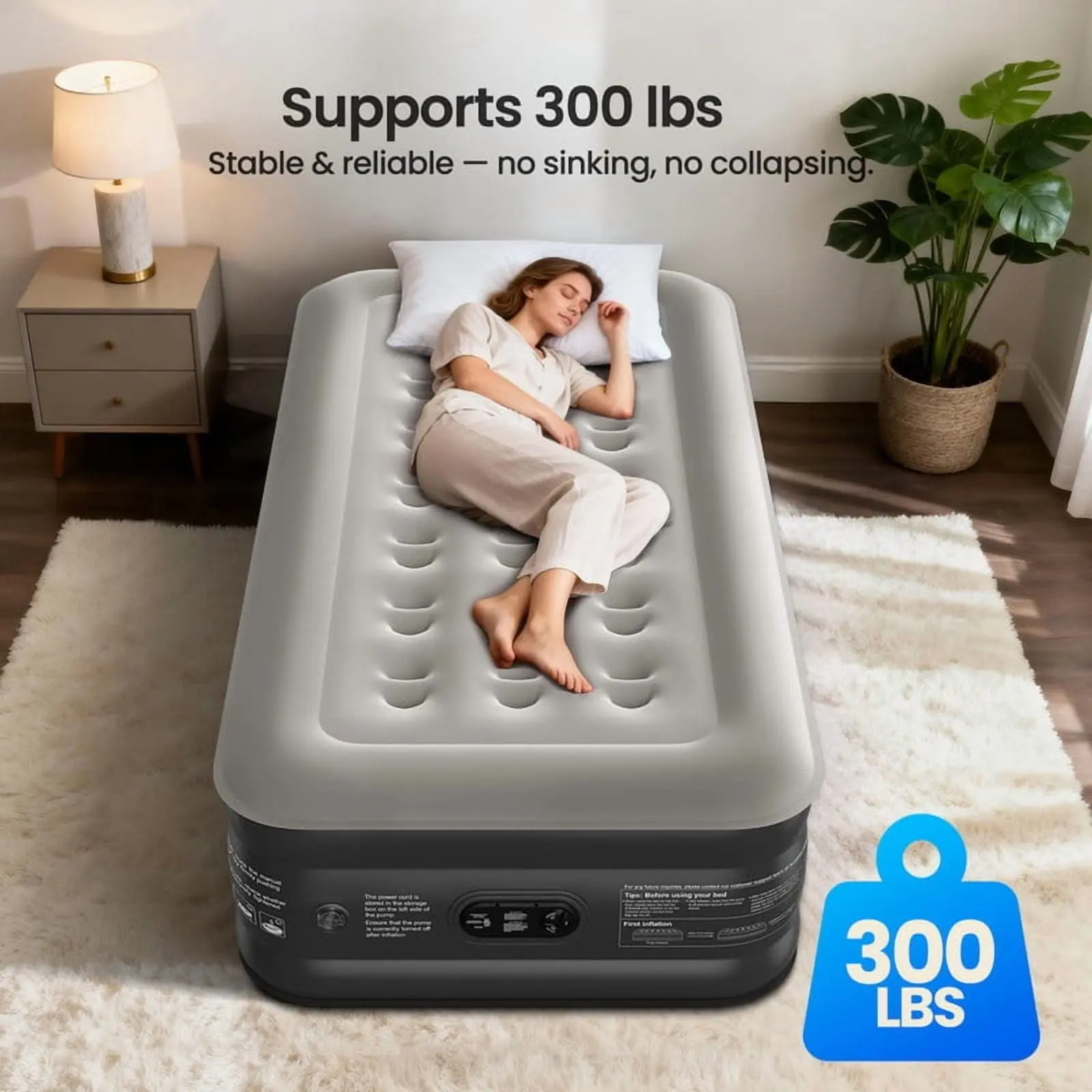 Ophanie Twin Inflatable Bed, 18-Inch Elevated Air Mattress with Built-in Pump, Puncture-Resistant, Quick Inflation & Deflation, Portable for Camping & Guests, Black