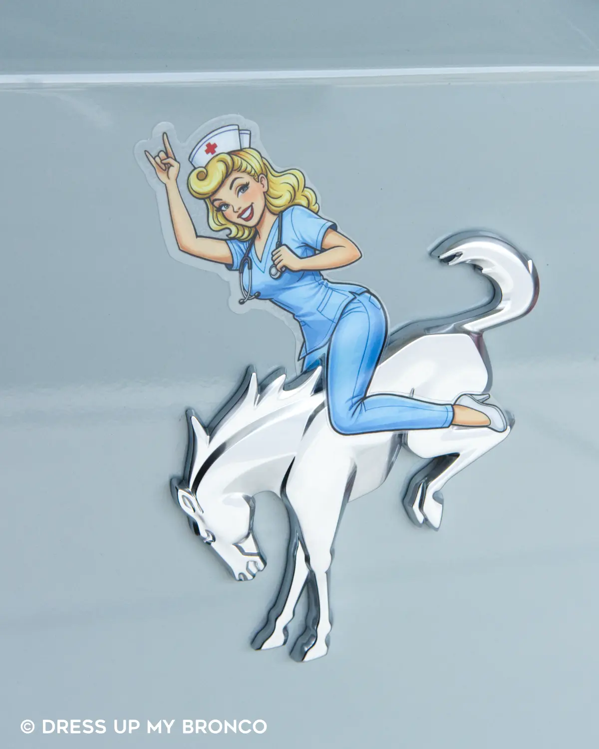 Bronco Nurse Bombshell (Scrub Life) — Bronco Rear Emblem Vinyl Decal (Careers Vibes Edition)